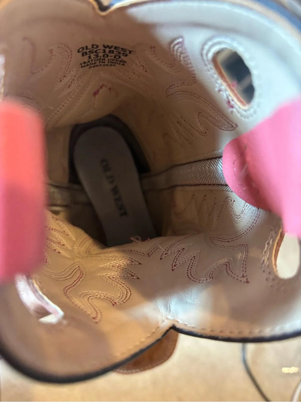 Old West Pink and Brown Lace-Up Western Boots